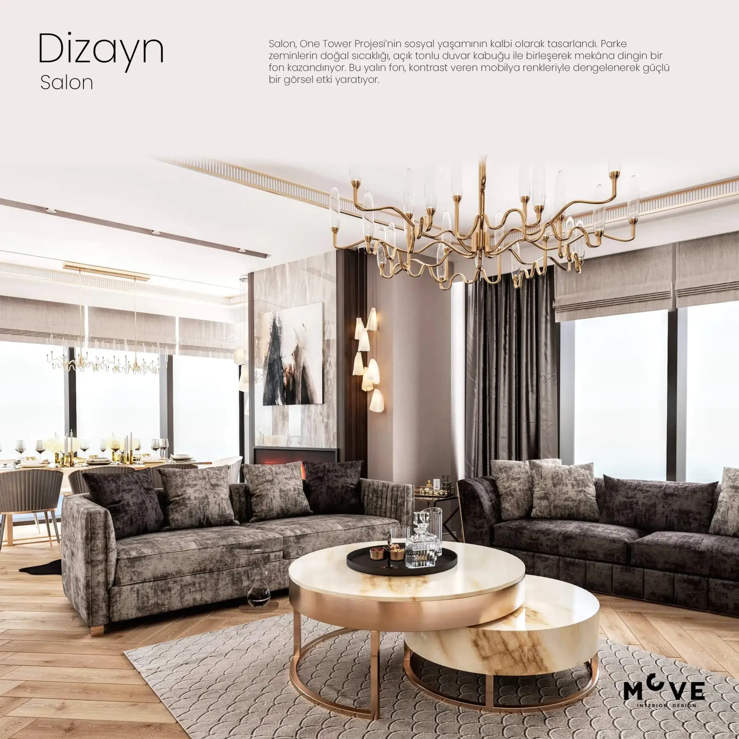 Ankara cankaya One Tower lüks salon iç tasarımı