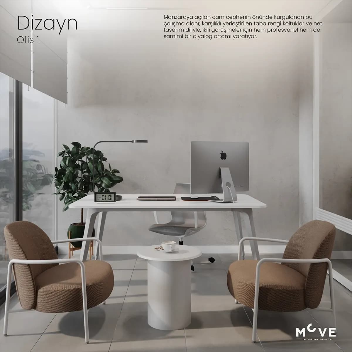 Ankara Çankaya Barış Bey Cubes 60 modern ofis 1 çalışma alanı misafir koltukları iç tasarımı