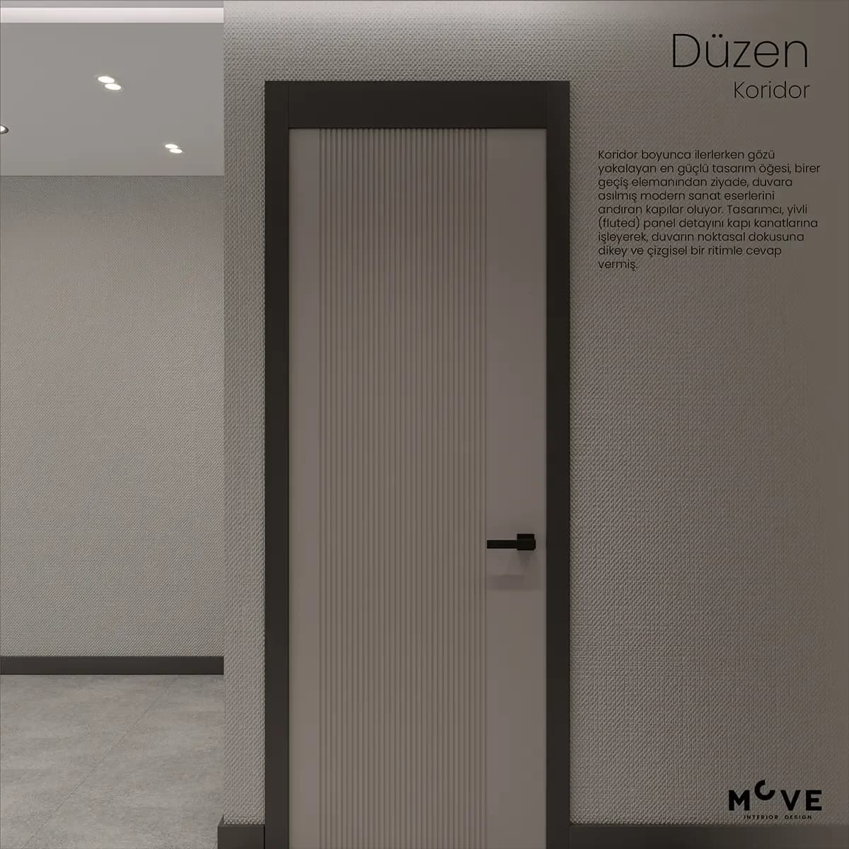 Ankara Çankaya Cubes Murat Bey ofis projesi modern koridor fluted kapı detayı iç tasarımı