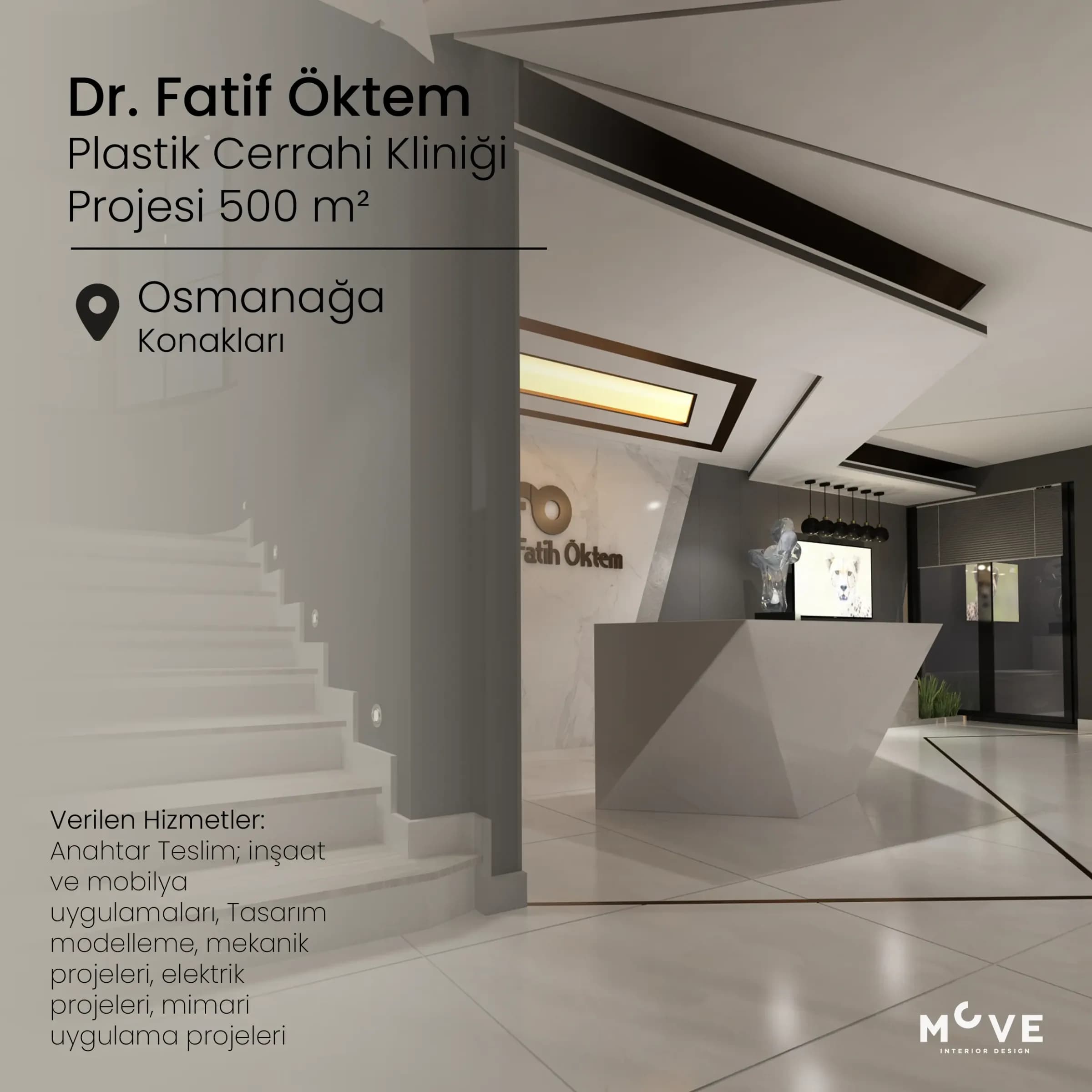 Ankara Etimesgut Dr. Fatih Öktem Plastik Cerrahi Kliniği modern klinik giriş alanı iç tasarımı